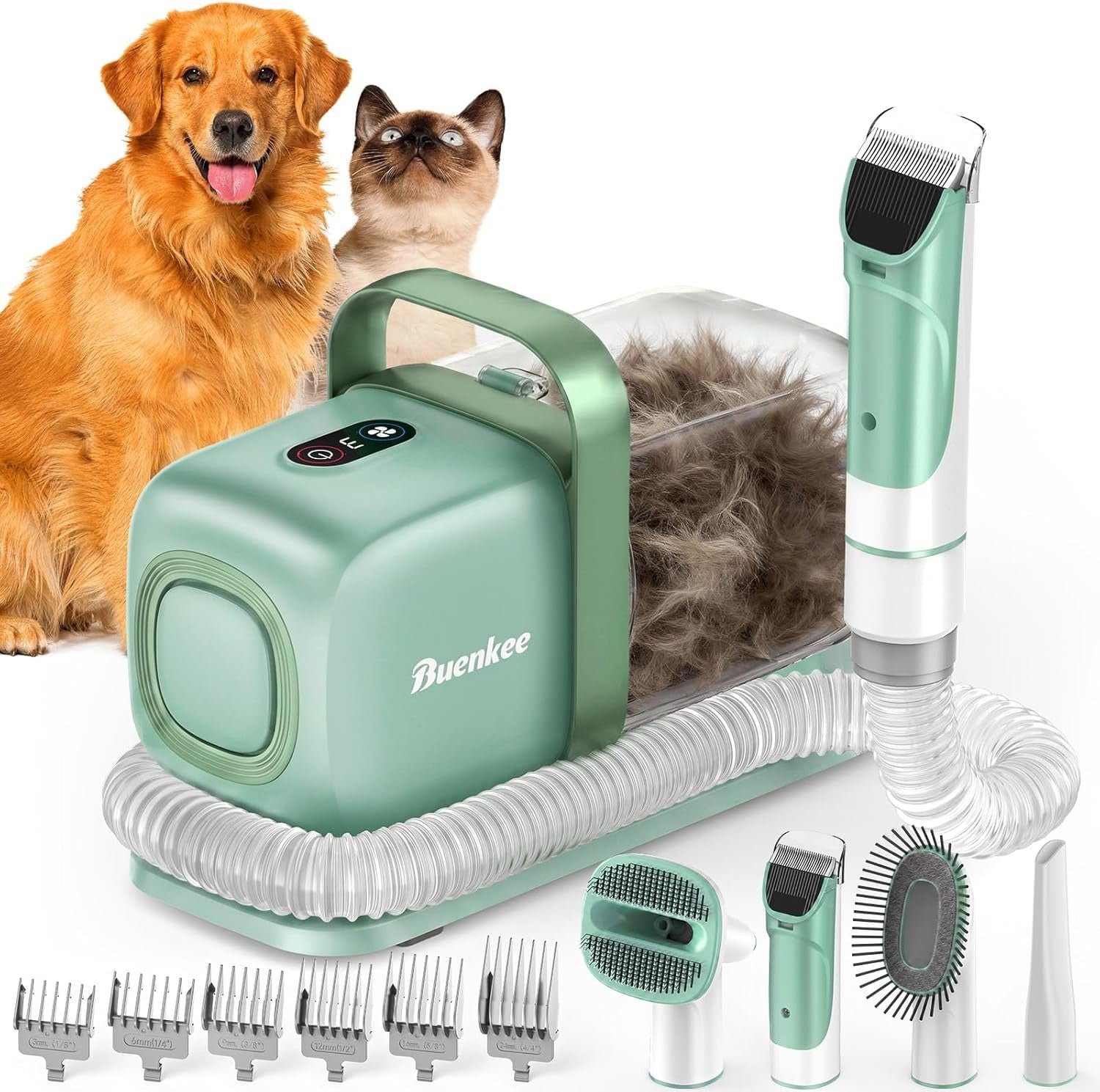 Dog Grooming Kit with Vacuum, 15000Pa Pet Hair Clipper and Shedding Brush, 50dB Low Noise, 2L Capacity, White
