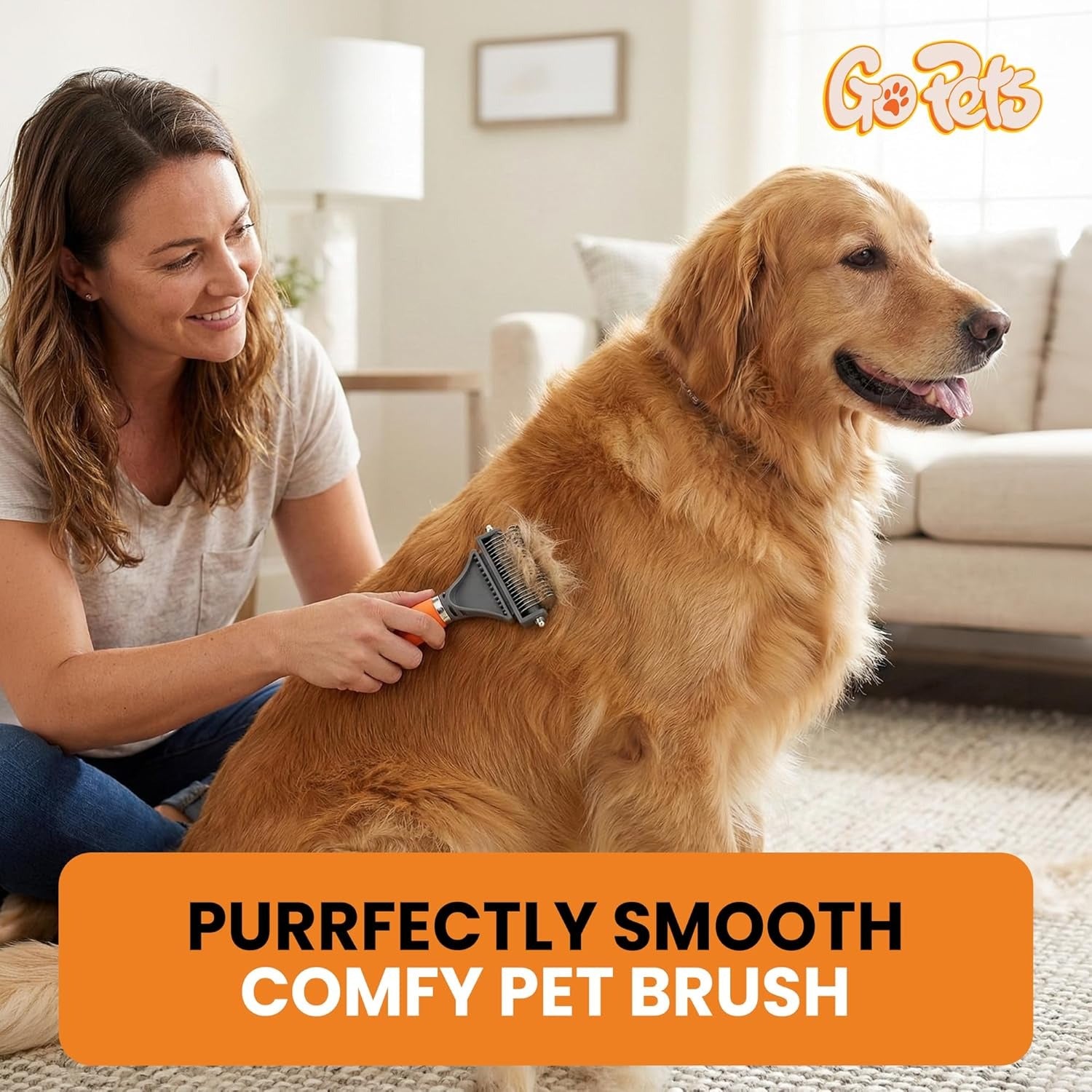 GoPets 2-in-1 Dematting Comb for Dogs, Pet Grooming Rake, Double-Sided Dog Brush for Shedding, Deshedding Brush for Cats, Undercoat Mat Dematting Tool for Long Haired Cats, Grooming Matting Hair