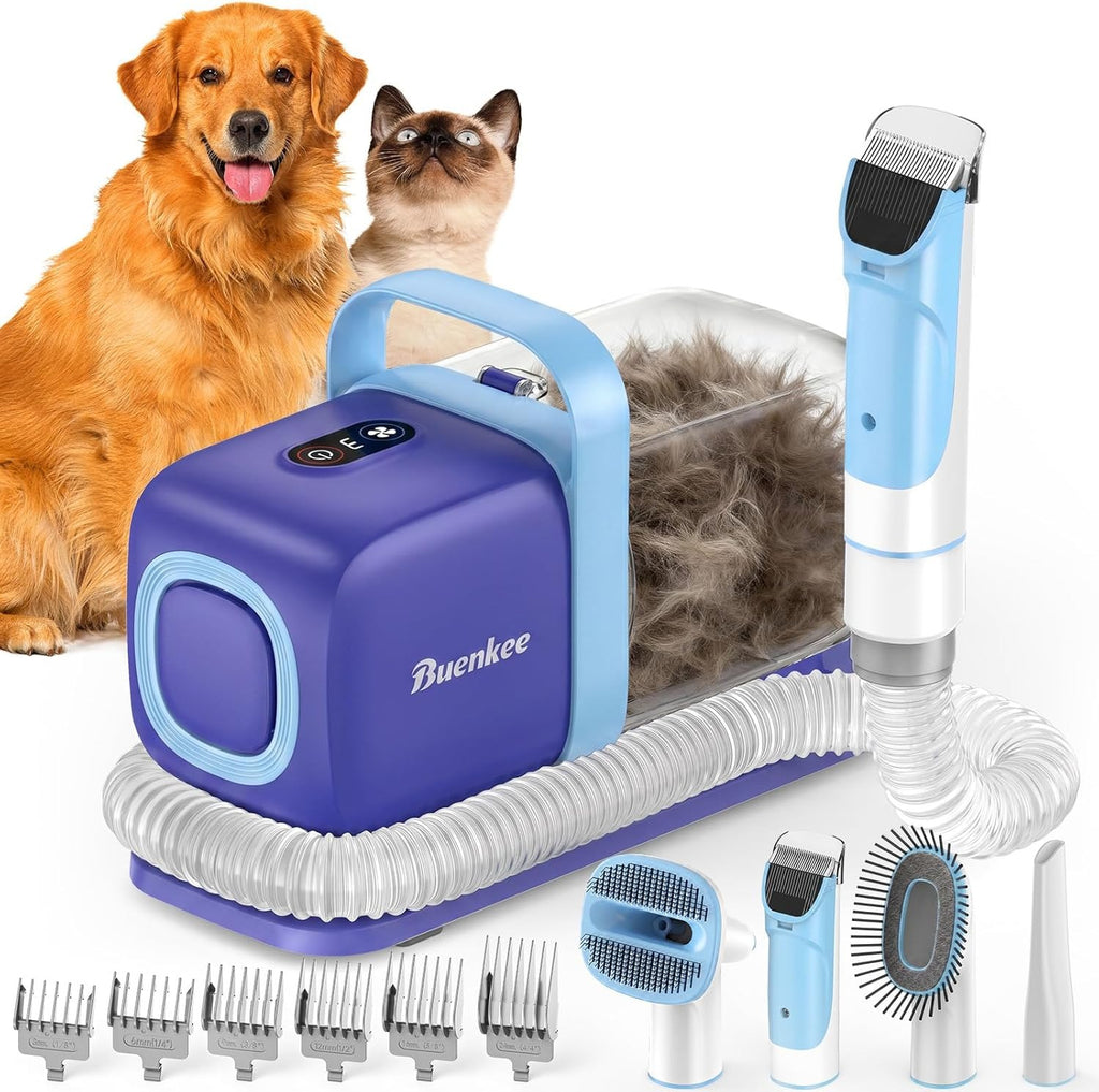 Dog Grooming Kit with Vacuum, 15000Pa Pet Hair Clipper and Shedding Brush, 50dB Low Noise, 2L Capacity, White